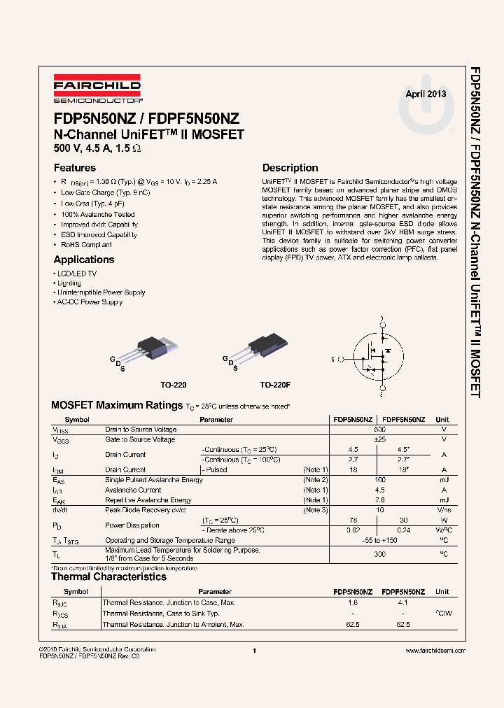 FDP5N50NZ_8317569.PDF Datasheet
