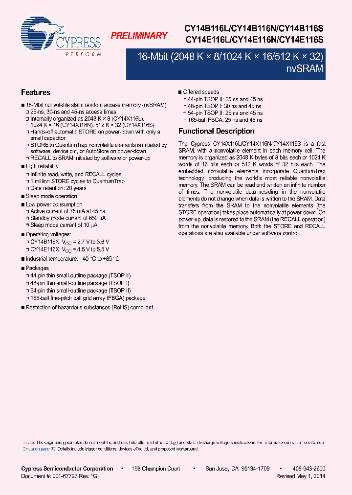 CY14B116S-BZ25XIES_8318633.PDF Datasheet