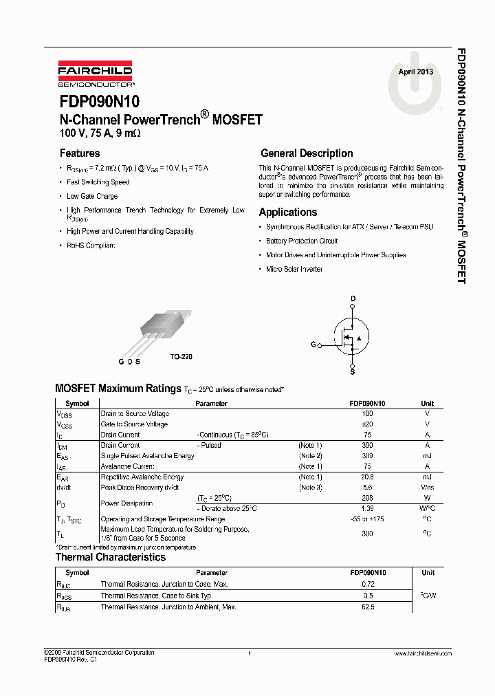 FDP090N10_8319658.PDF Datasheet