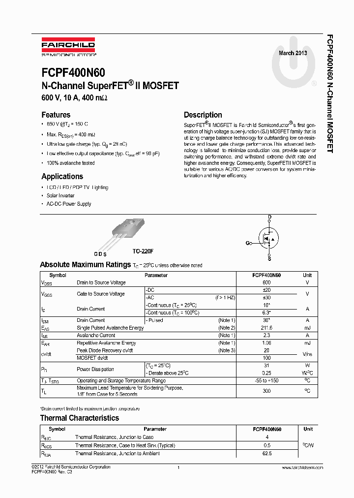 FCPF400N60_8321510.PDF Datasheet