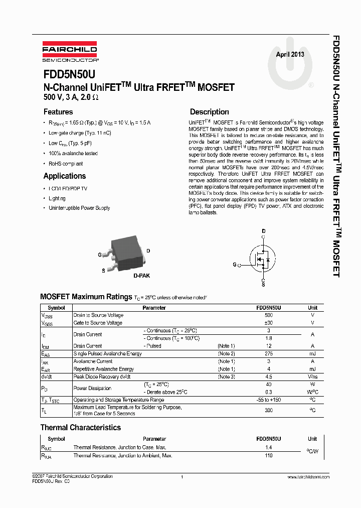 FDD5N50U_8327716.PDF Datasheet