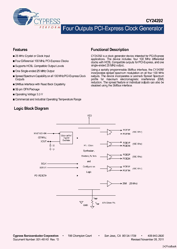 CY24292LFXCT_8329300.PDF Datasheet