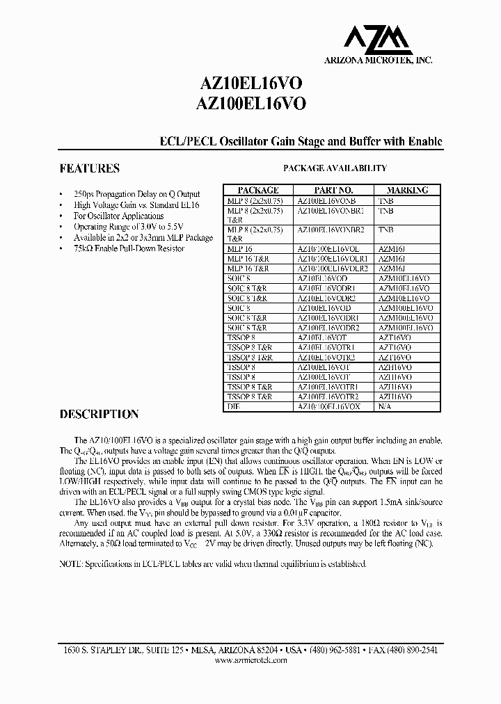 AZ100EL16VOLR2_8330557.PDF Datasheet