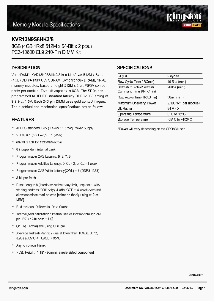KVR13N9S8HK2-8_8334122.PDF Datasheet