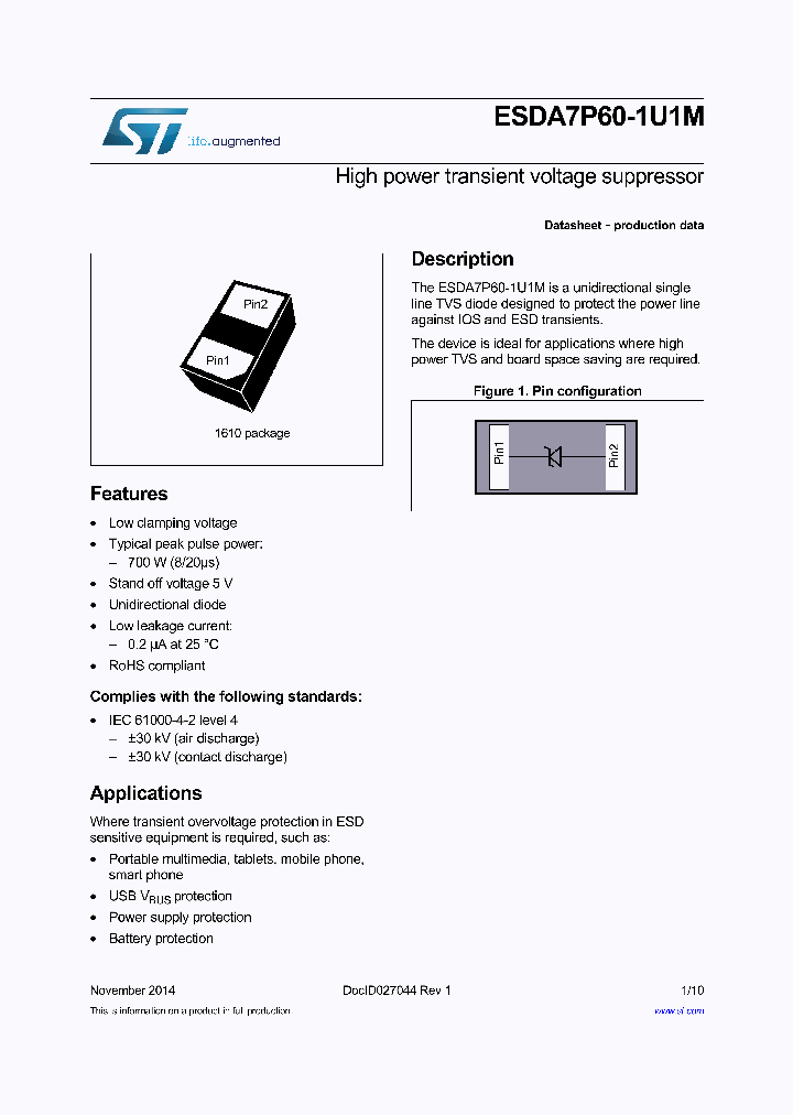 ESDA7P60-1U1M_8335920.PDF Datasheet