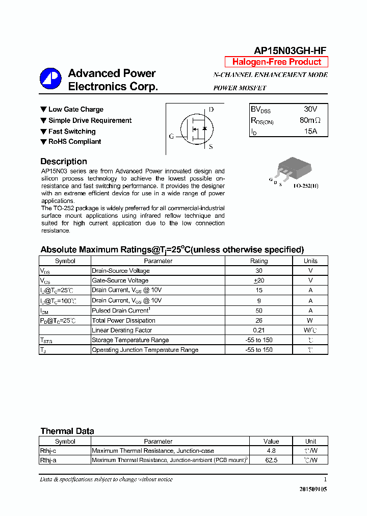 AP15N03GH-HF_8340774.PDF Datasheet