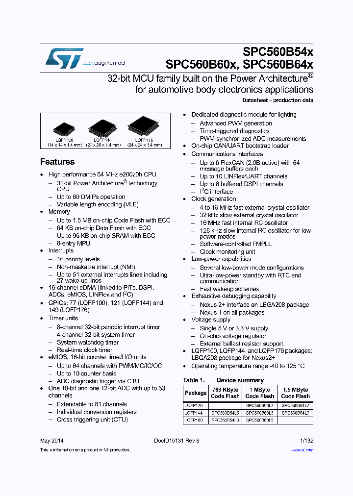 SPC560B54L3C6E0X_8341586.PDF Datasheet