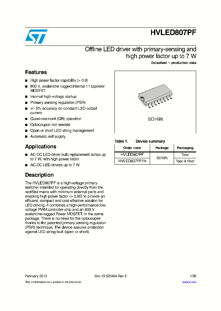 HVLED807PFTR_8342453.PDF Datasheet