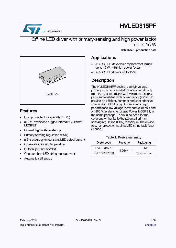 HVLED815PFTR_8342454.PDF Datasheet