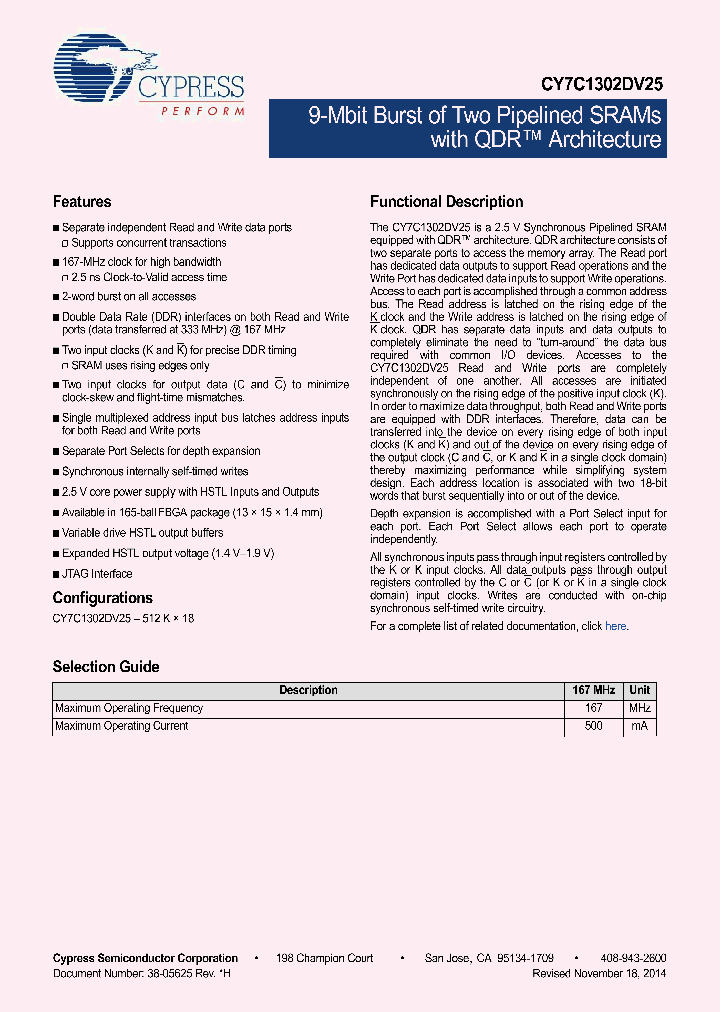CY7C1302DV25-167BZC_8343562.PDF Datasheet