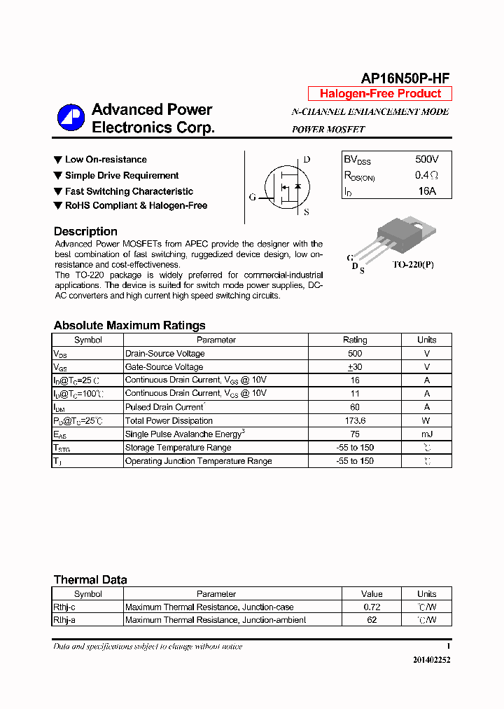AP16N50P-HF-14_8345922.PDF Datasheet