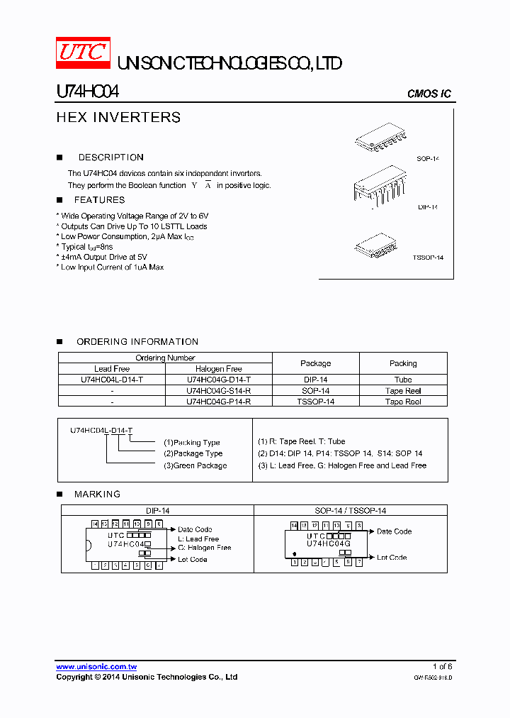 U74HC04G-D14-T_8349734.PDF Datasheet