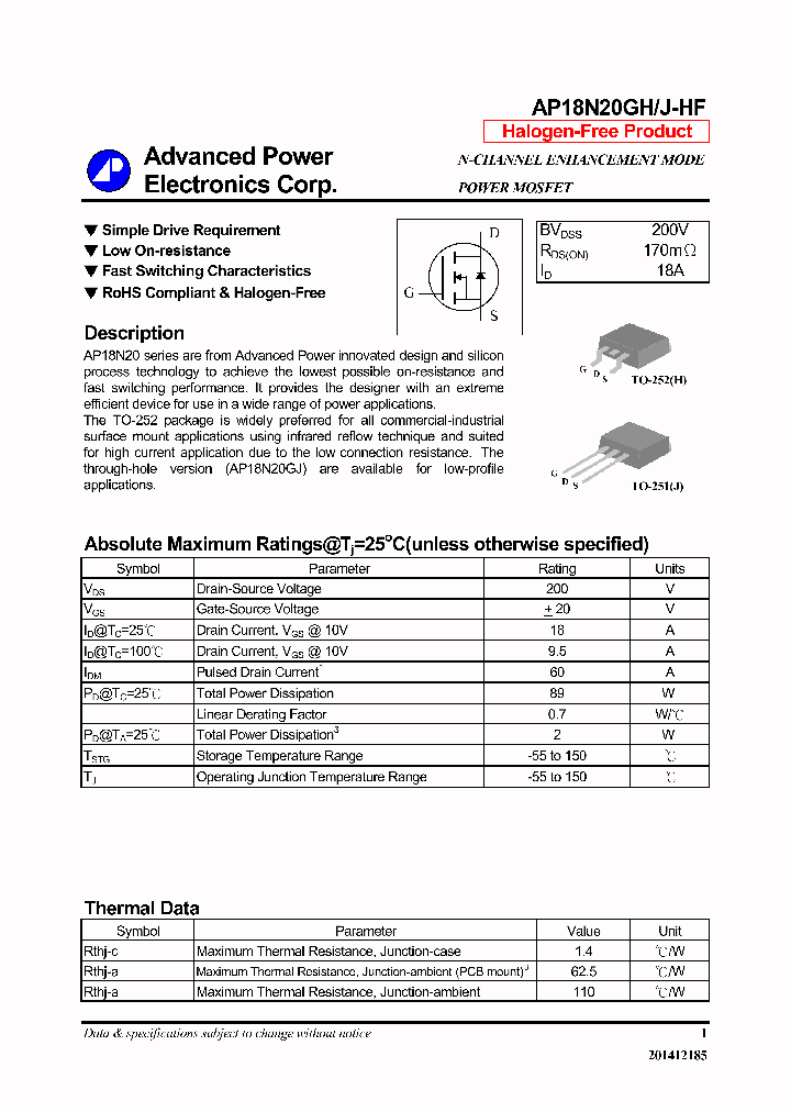 AP18N20GH-HF_8351255.PDF Datasheet