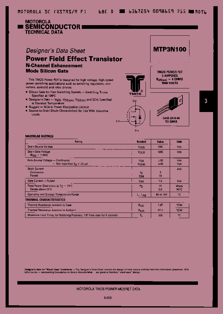 MTP3N100_8351717.PDF Datasheet