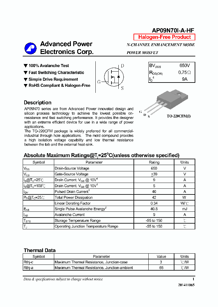 AP09N70I-A-HF-16_8355023.PDF Datasheet