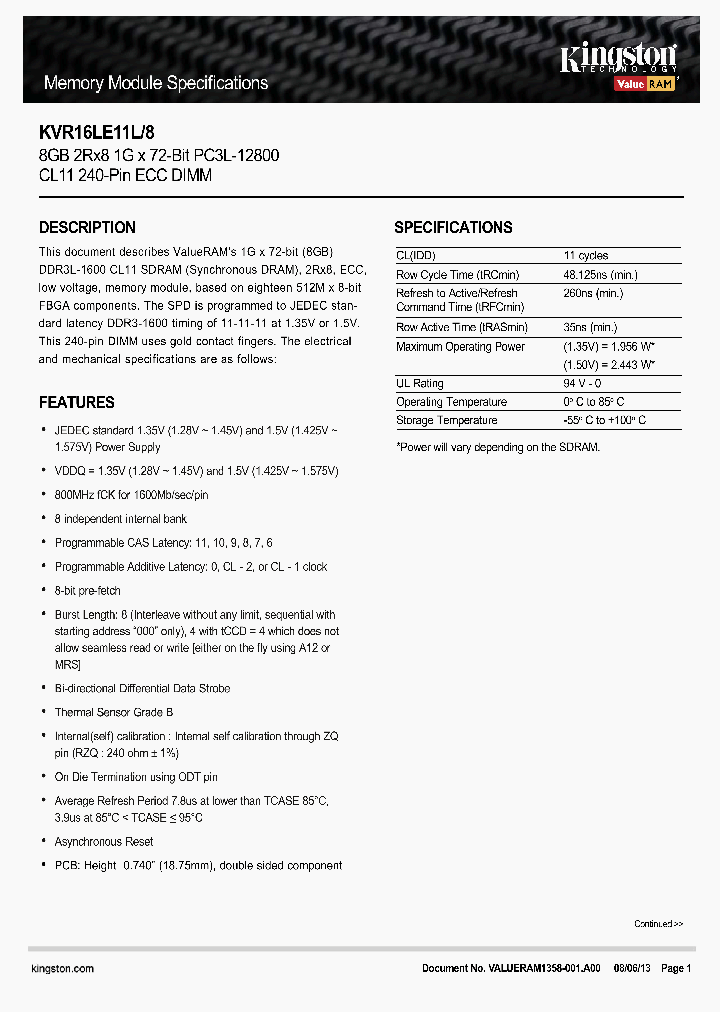 KVR16LE11L-8_8355599.PDF Datasheet