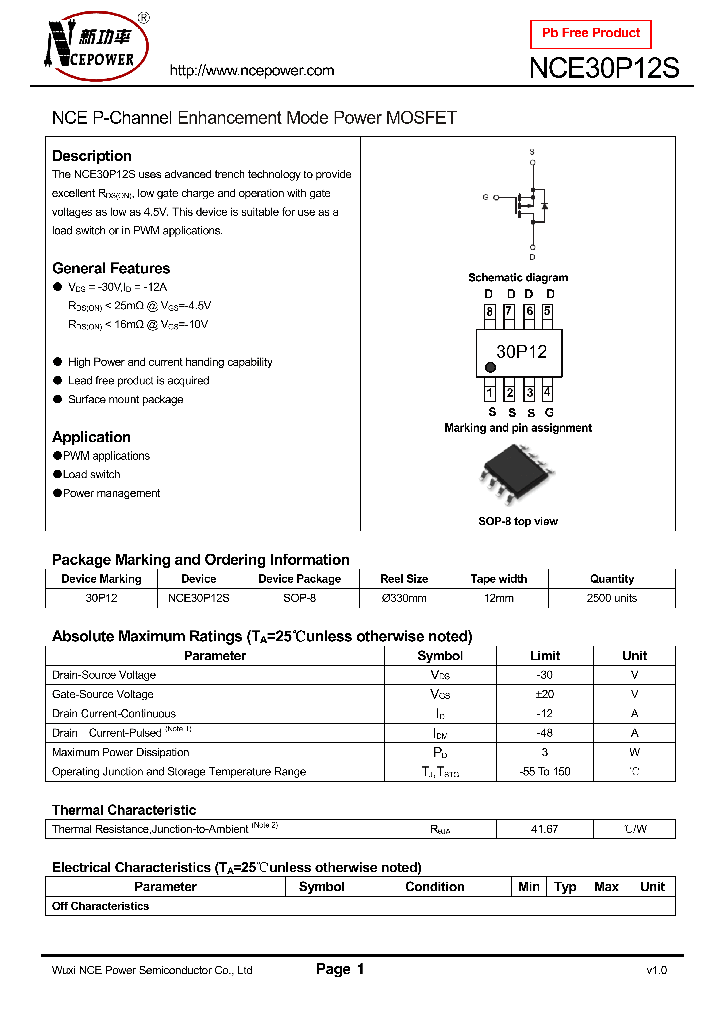 NCE30P12S_8356398.PDF Datasheet