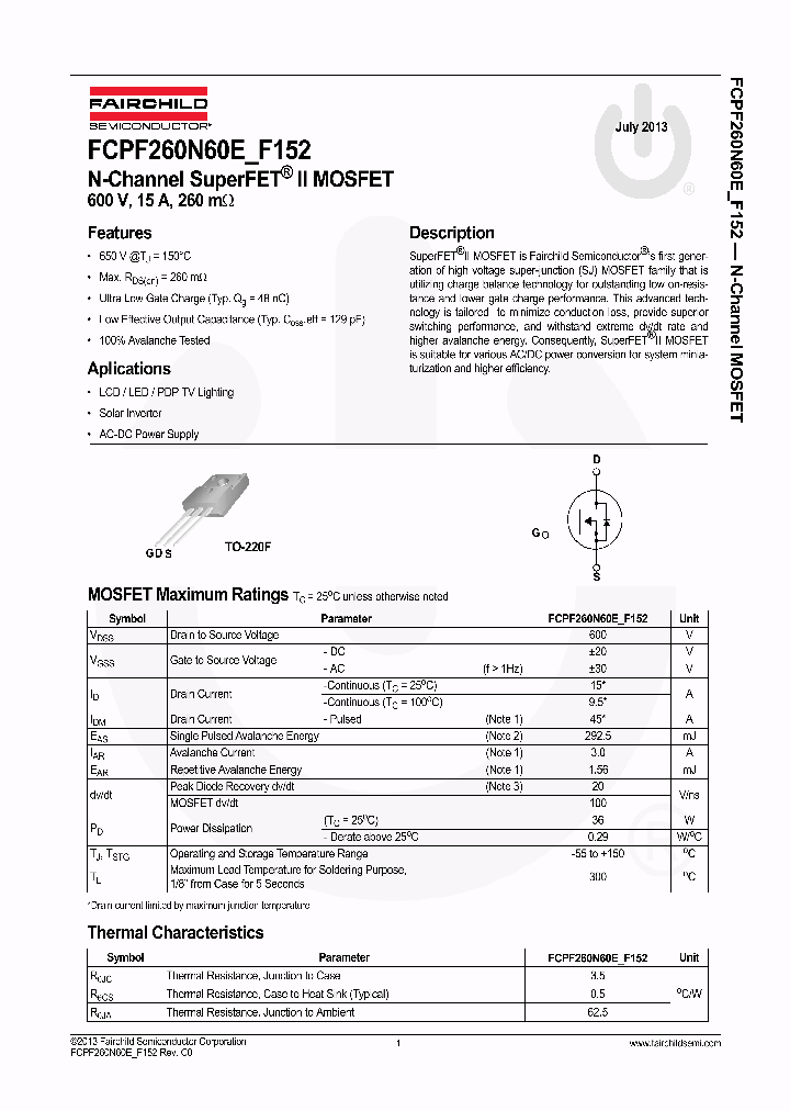 FCPF260N60E152_8357694.PDF Datasheet