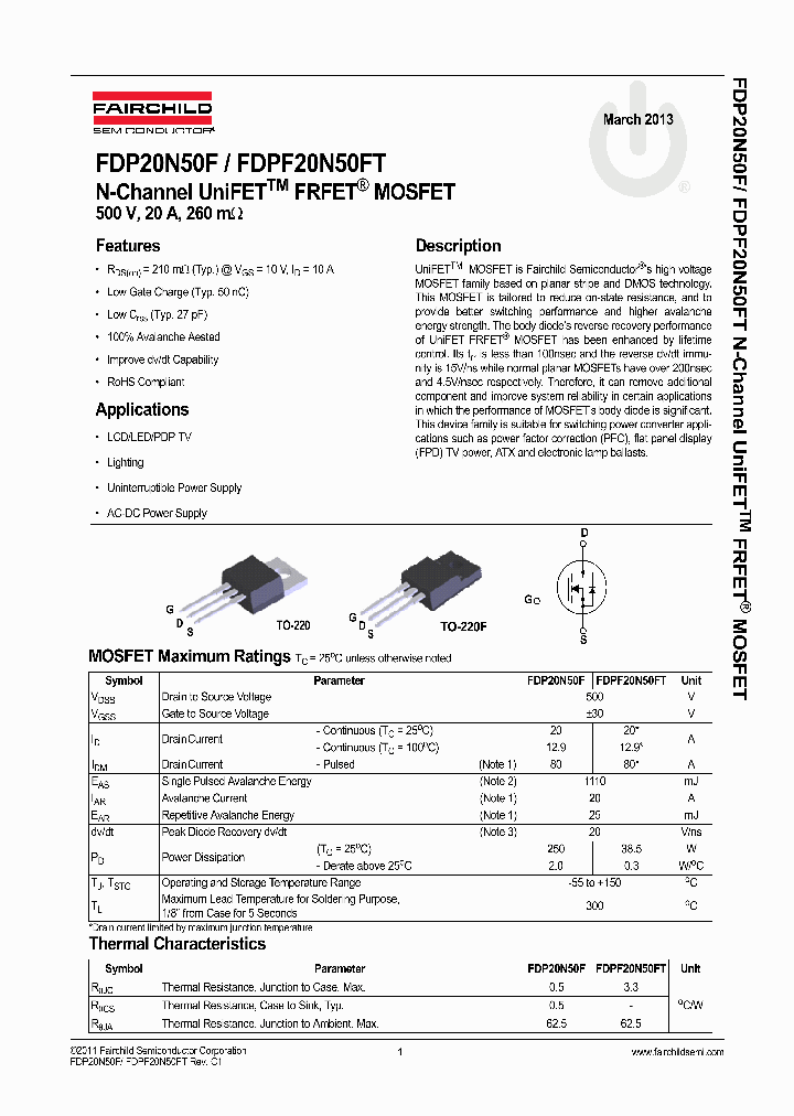FDPF20N50FT_8357696.PDF Datasheet