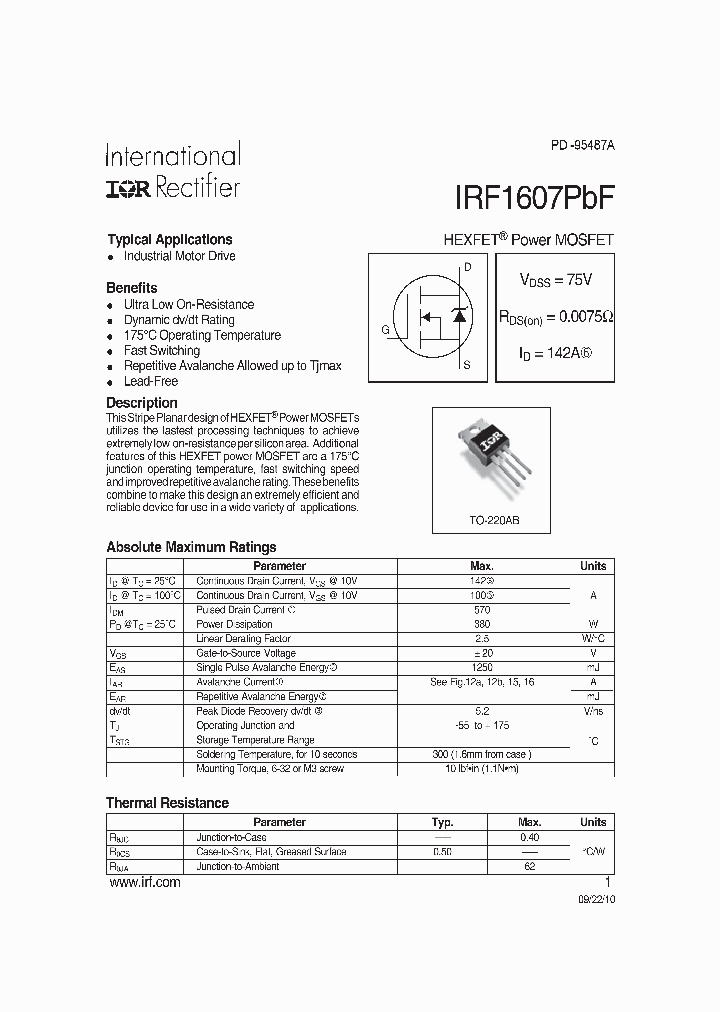 IRF1607PBF_8364971.PDF Datasheet