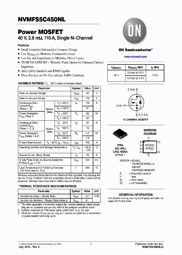 NVMFS5C450NLWFT1G_8370201.PDF Datasheet