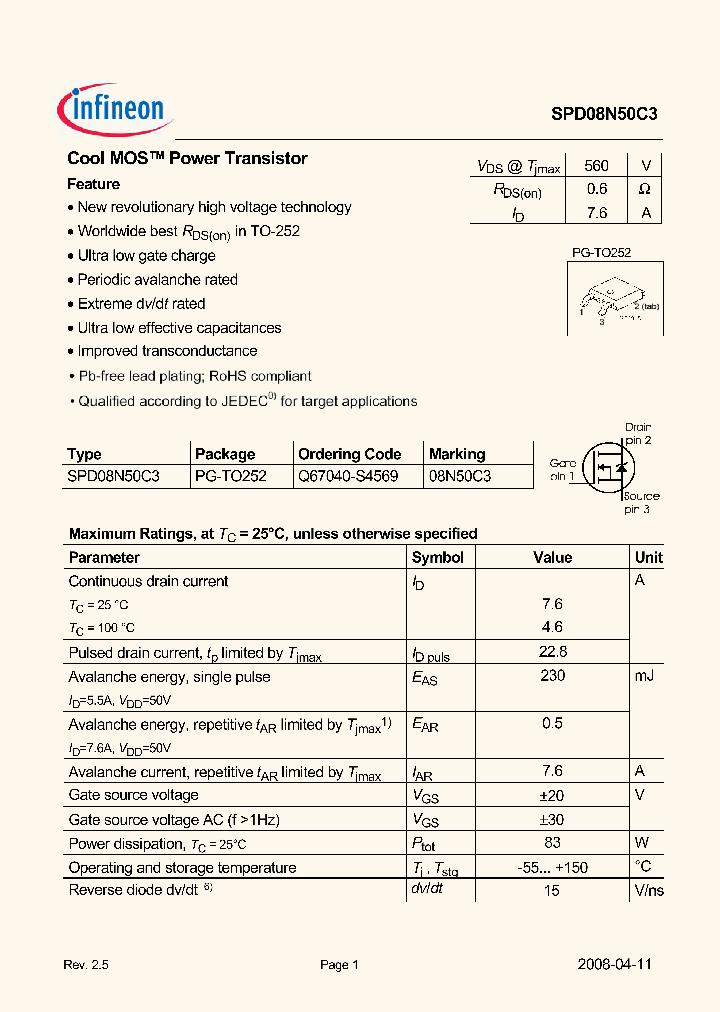 SPD08N50C3_8373066.PDF Datasheet