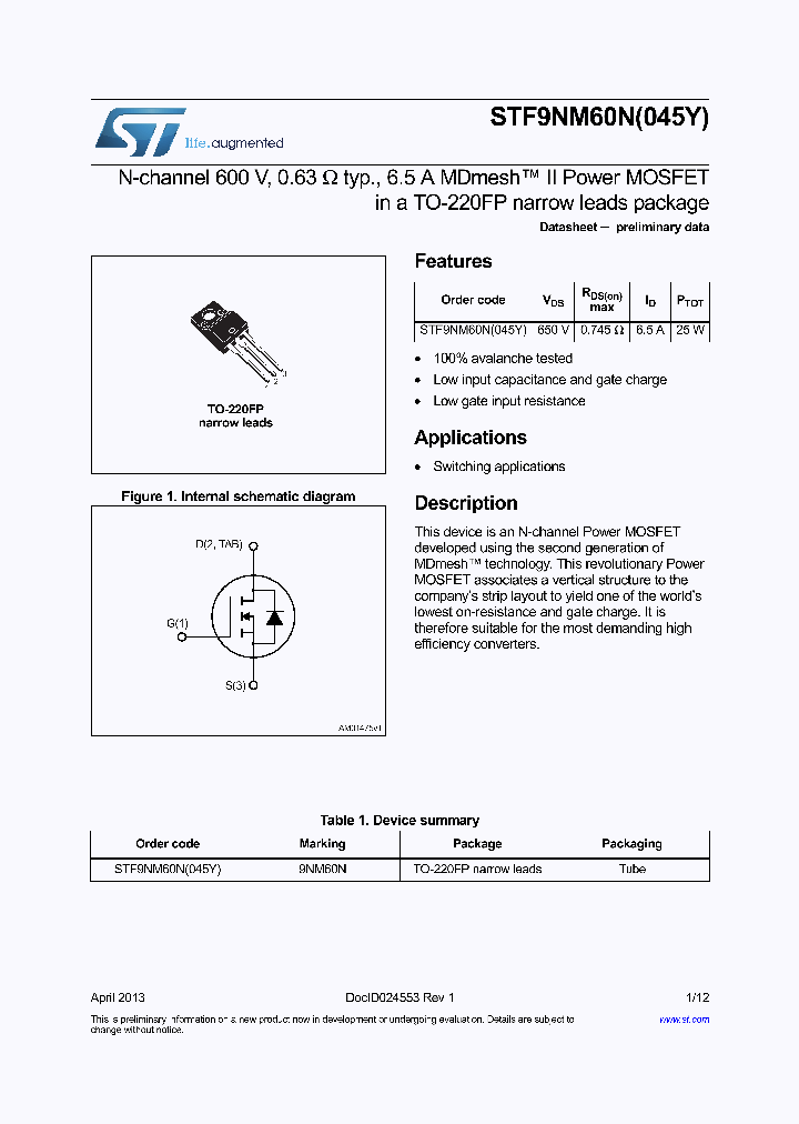 STF9NM60N045Y_8375707.PDF Datasheet