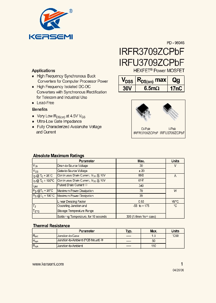 IRFR3709ZCPBF_8376552.PDF Datasheet