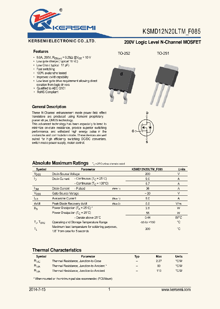 KSMD12N20LTM-F085_8379575.PDF Datasheet