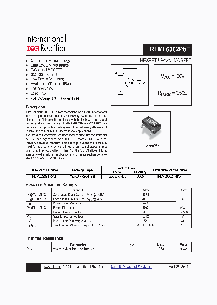 IRLML6302PBF_8383758.PDF Datasheet