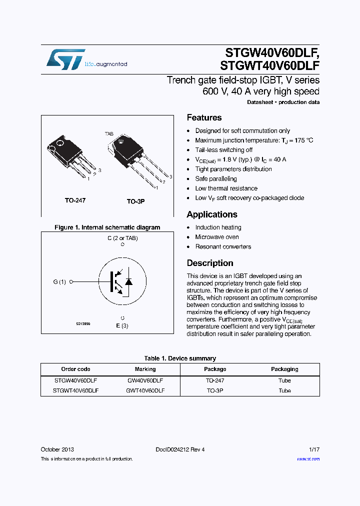 STGW40V60DLF_8383891.PDF Datasheet