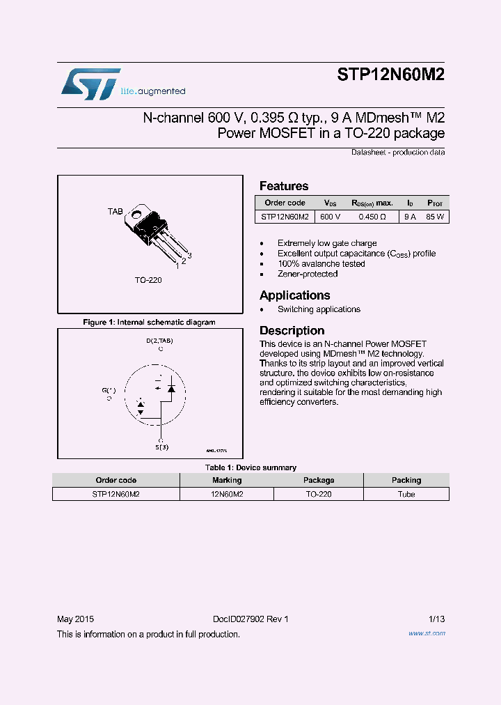 STP12N60M2_8400722.PDF Datasheet