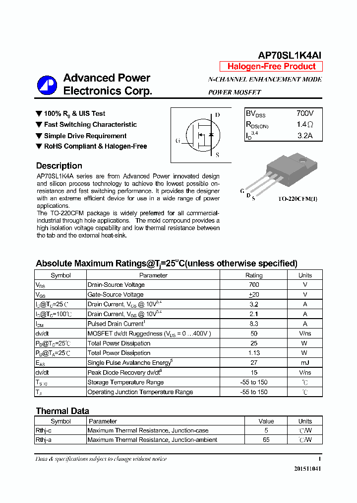 AP70SL1K4AI_8401306.PDF Datasheet