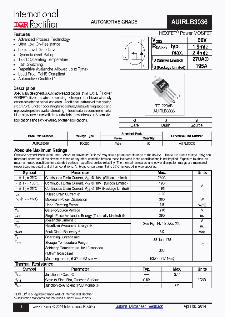 AUIRLB3036_8402953.PDF Datasheet