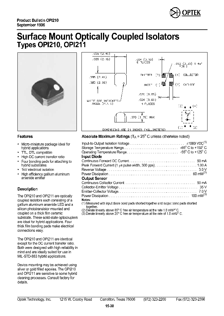 OPI210_8406840.PDF Datasheet
