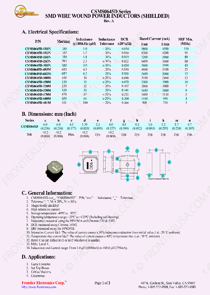 CSMS0645D3R0N_8412014.PDF Datasheet
