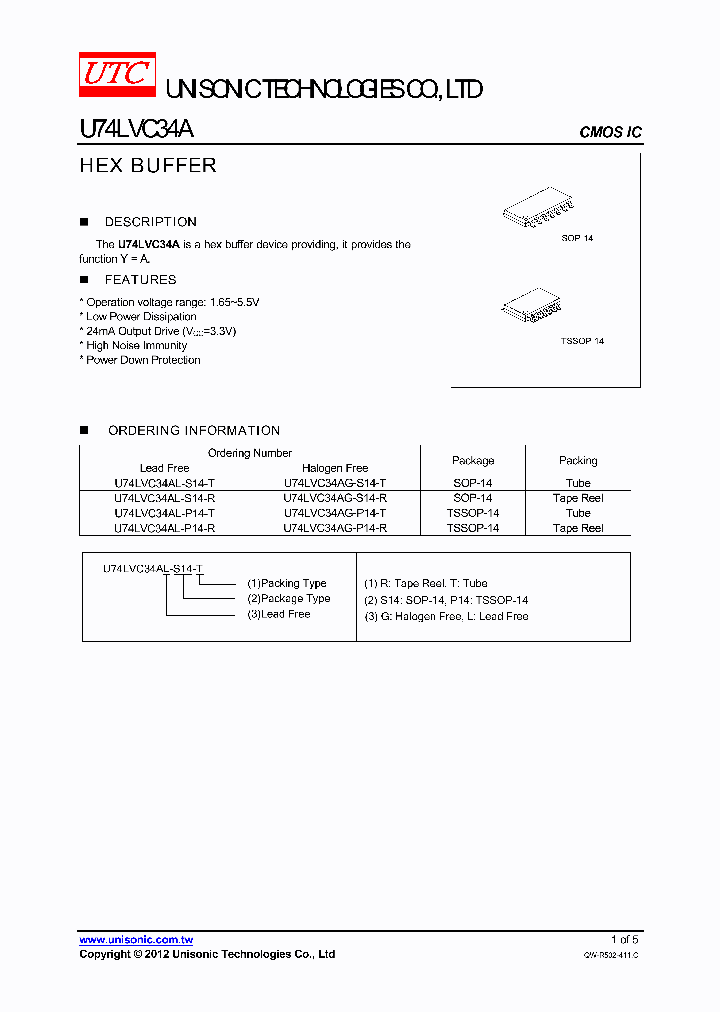U74LVC34AL-S14-T_8420966.PDF Datasheet