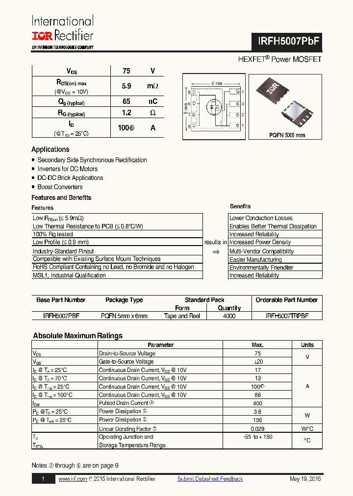 IRFH5007PBF_8435991.PDF Datasheet