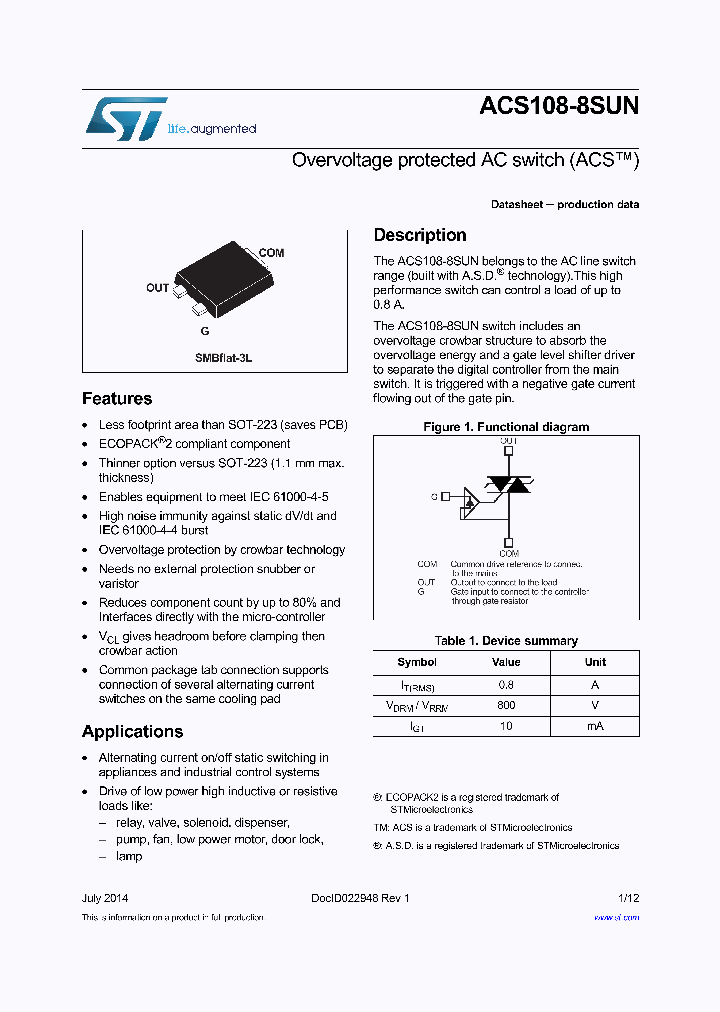 ACS108-8SUN_8439980.PDF Datasheet