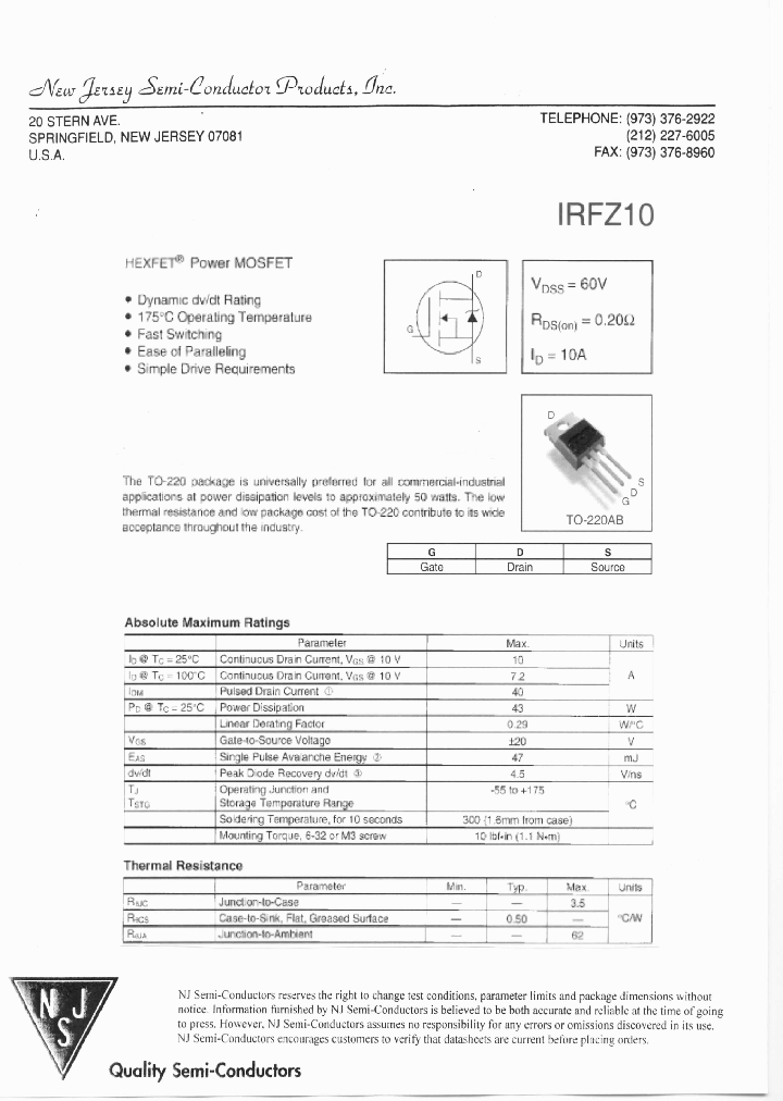 IRFZ10_8453801.PDF Datasheet