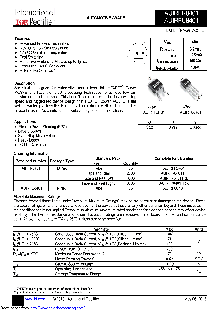 AUIRFR8401TR_8455154.PDF Datasheet