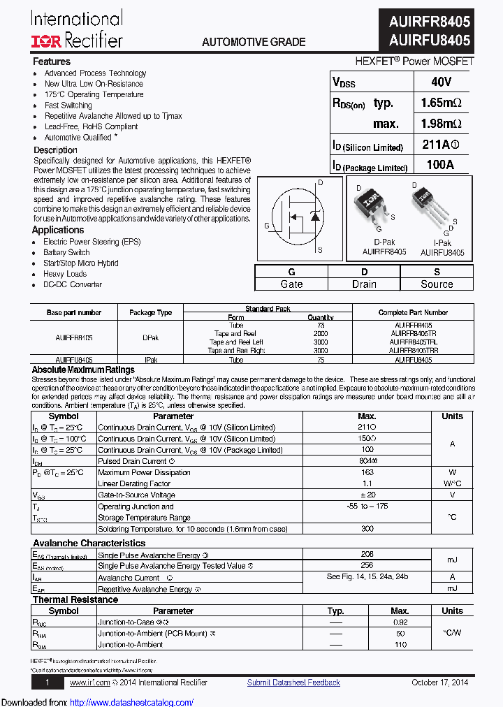 AUIRFR8405TRL_8455159.PDF Datasheet