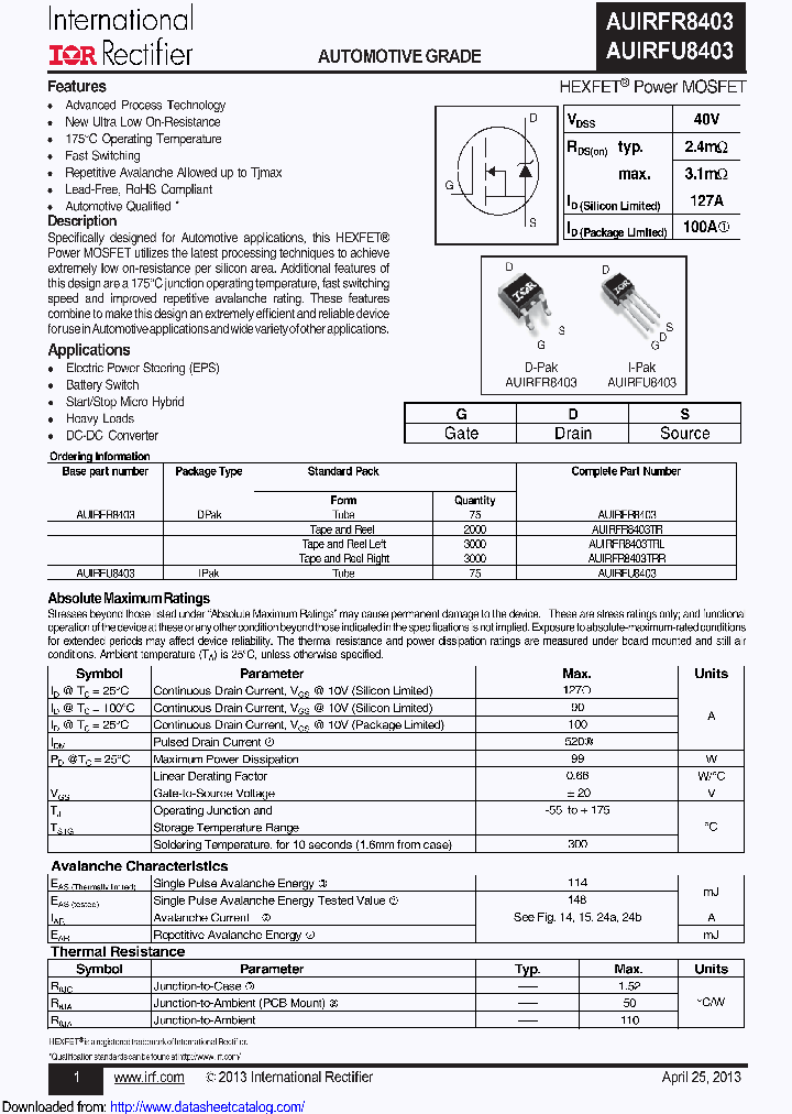 AUIRFR8403TRL_8455157.PDF Datasheet