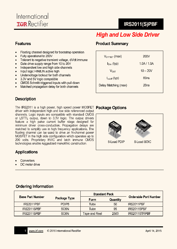 IRS2011PBF_8459984.PDF Datasheet