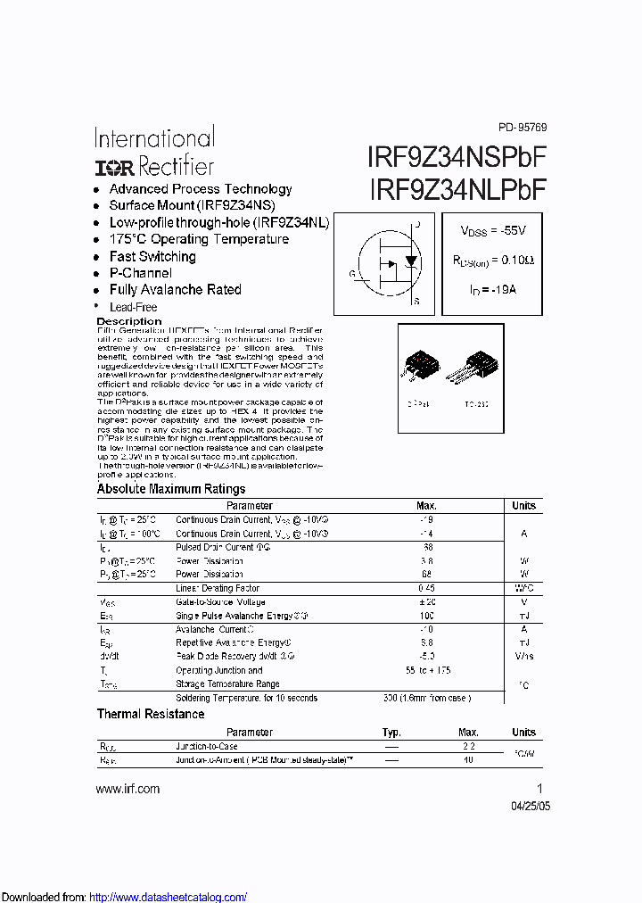 IRF9Z34NLPBF_8458019.PDF Datasheet