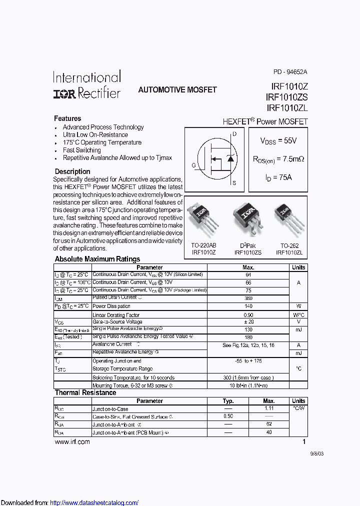 PB-IRF1010ZL_8463225.PDF Datasheet