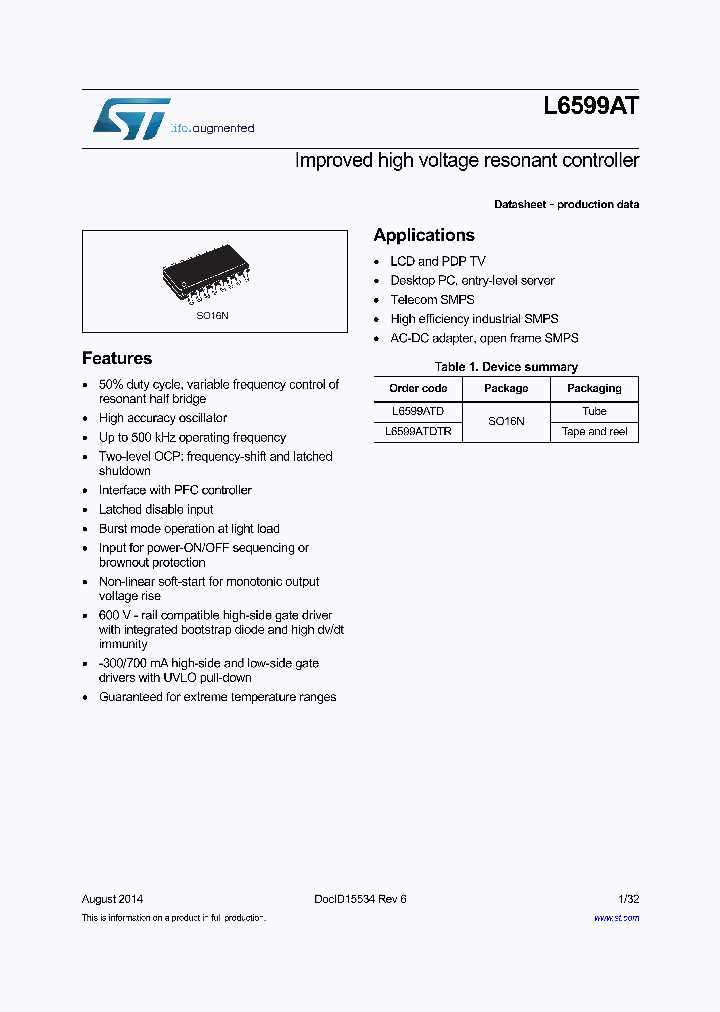 L6599ATDTR_8469593.PDF Datasheet