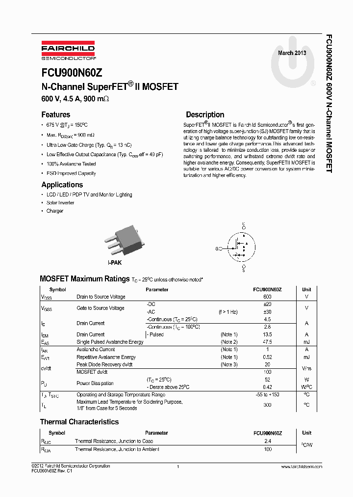 FCU900N60Z_8469139.PDF Datasheet