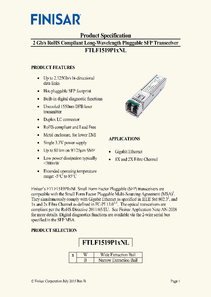 FTLF1519P1XNL_8502065.PDF Datasheet