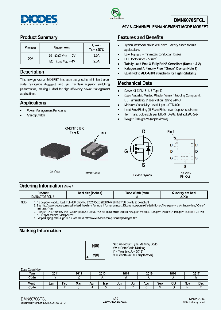 DMN6070SFCL-15_8512705.PDF Datasheet
